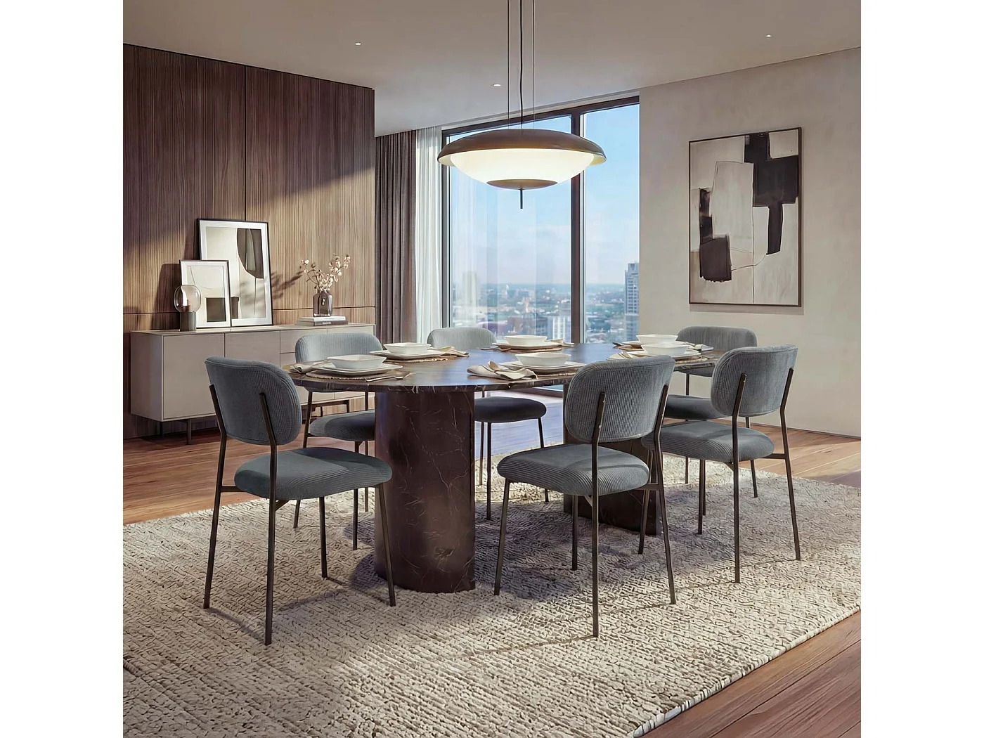 Chaise de salle à manger MCW-O26 (lot de 6),  gris foncé