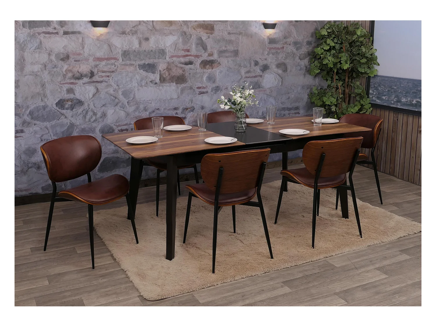 Set di 6 sedie da pranzo MCW-O45, sedia, ecopelle in legno curvato 280g/m² Oeko-Tex MVG ~ color noce, marrone vintage