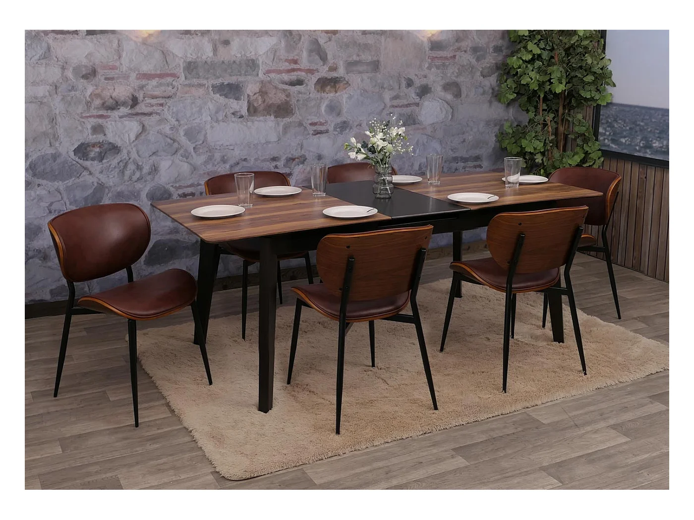 Set di 6 sedie da pranzo MCW-O45, sedia, ecopelle in legno curvato 280g/m² Oeko-Tex MVG ~ color noce, marrone vintage