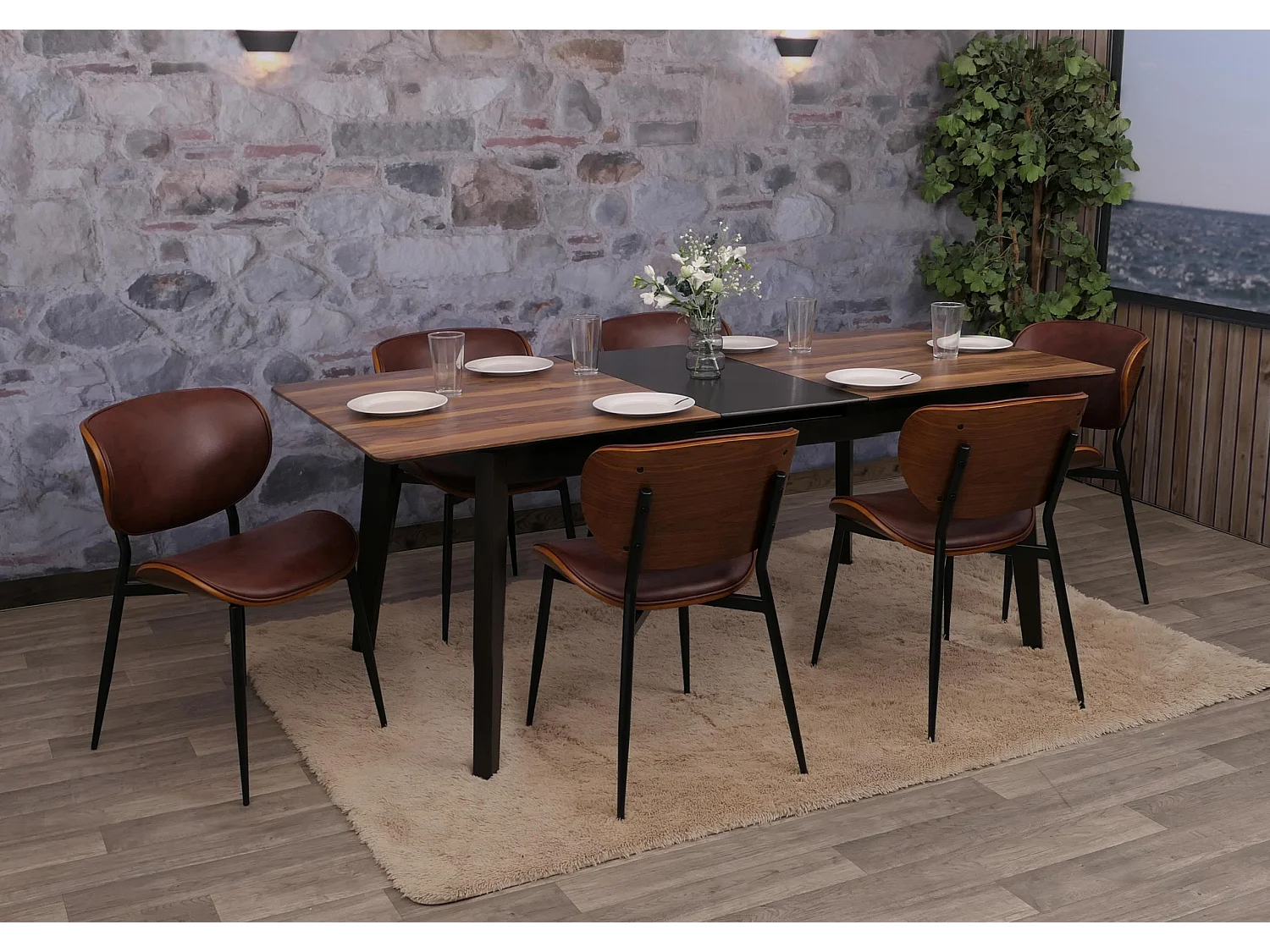 Chaise de salle à manger MCW-O45 (lot de 6),  aspect noyer, marron vintage