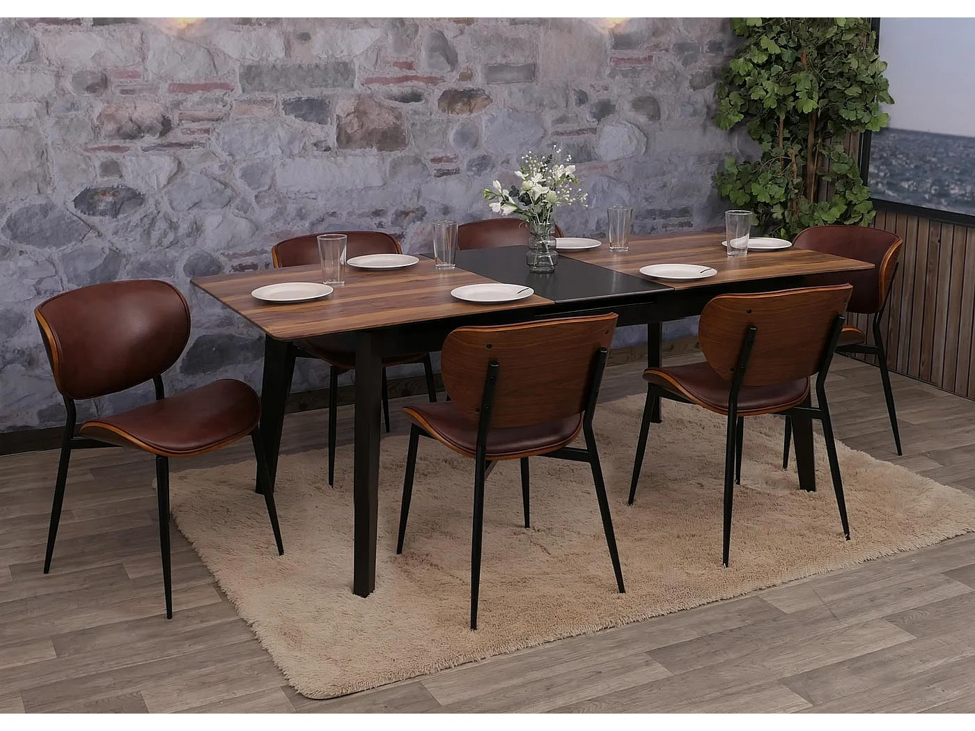 Chaise de salle à manger MCW-O45 (lot de 6),  aspect noyer, marron vintage