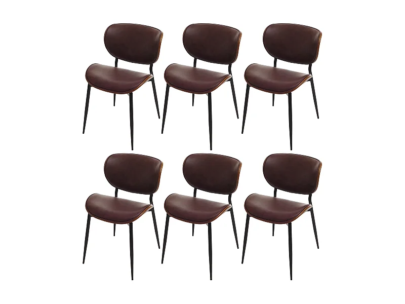 Set di 6 sedie da pranzo MCW-O45, sedia, ecopelle in legno curvato 280g/m² Oeko-Tex MVG ~ color noce, marrone vintage