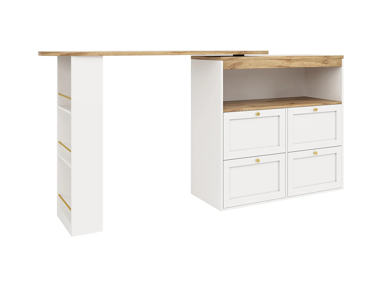 Buffet de cuisine avec plateau 360°pivotant, 4 tiroirs et 1 niche, blanc - 204x39x104cm