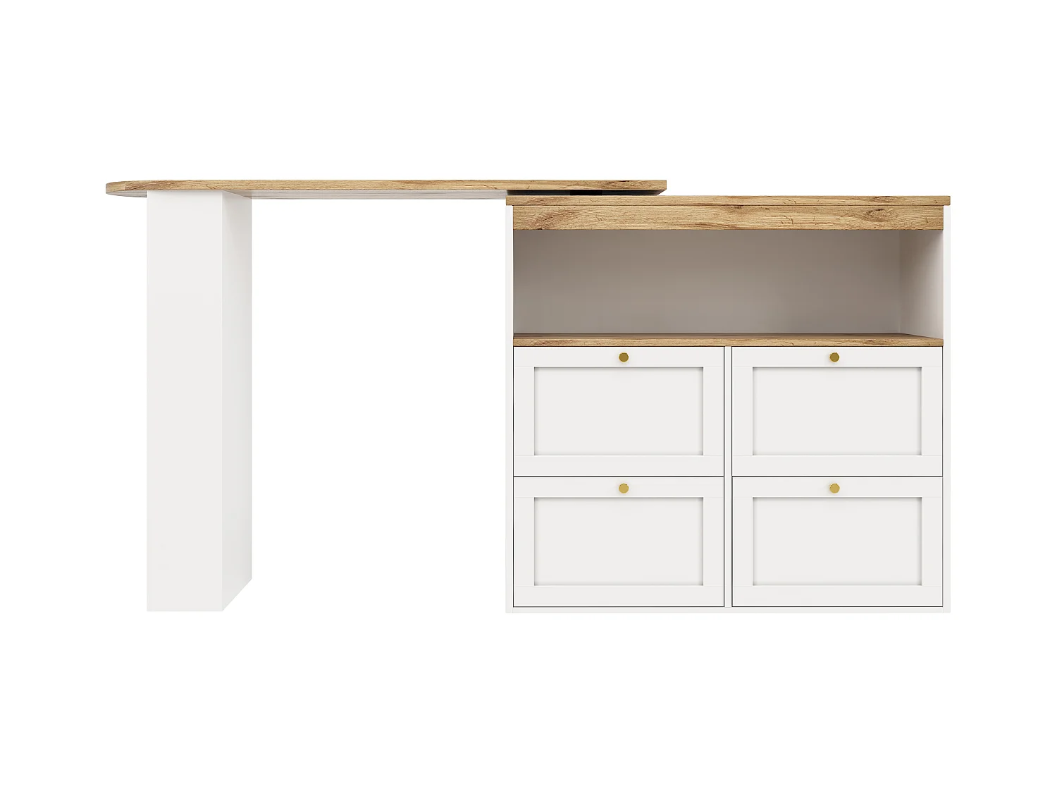 Buffet de cuisine avec plateau 360°pivotant, 4 tiroirs et 1 niche, blanc - 204x39x104cm