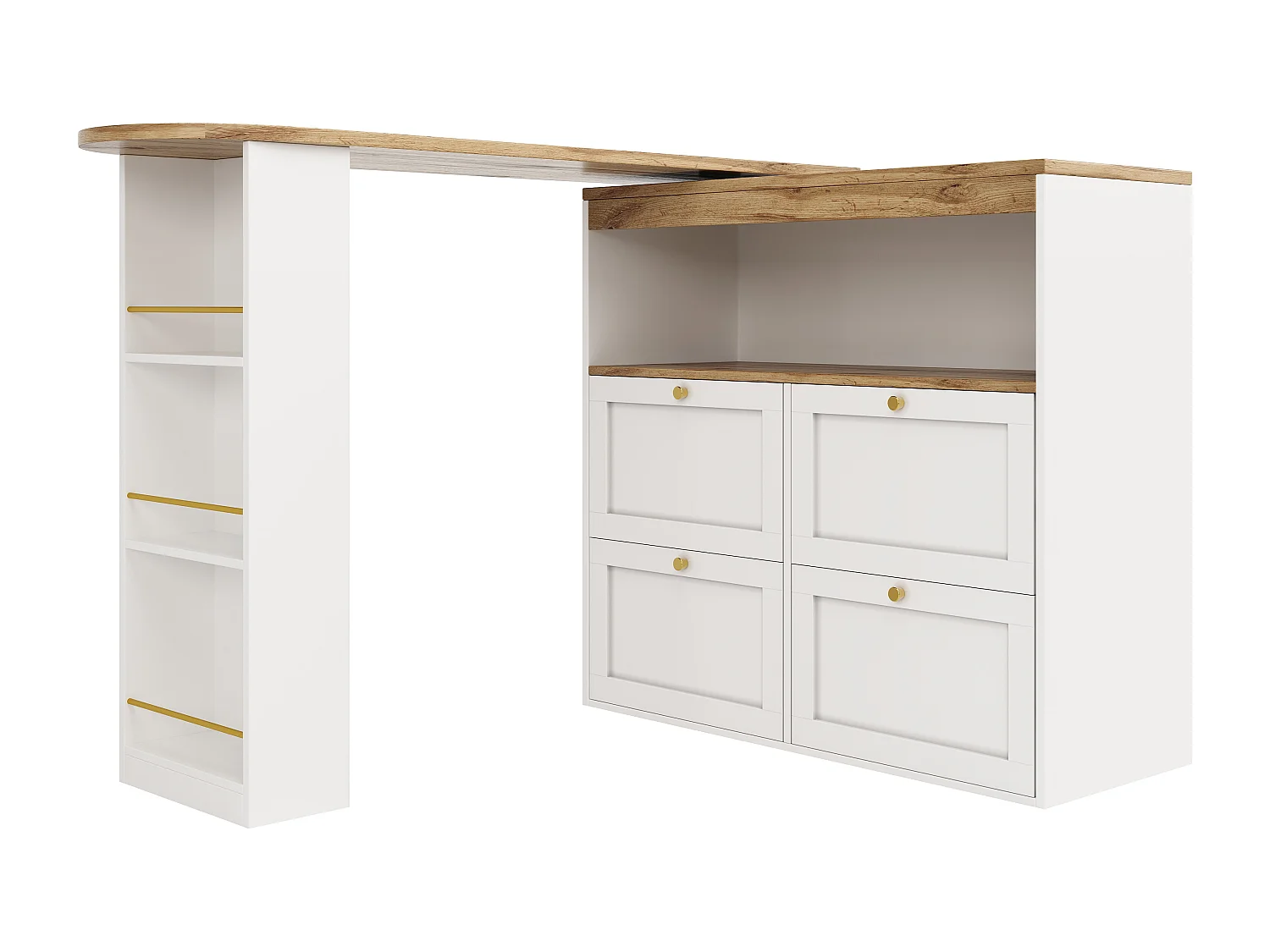 Credenza da cucina con piano girevole a 360°, 4 cassetti e 1 nicchia, bianca - 204x39x104cm