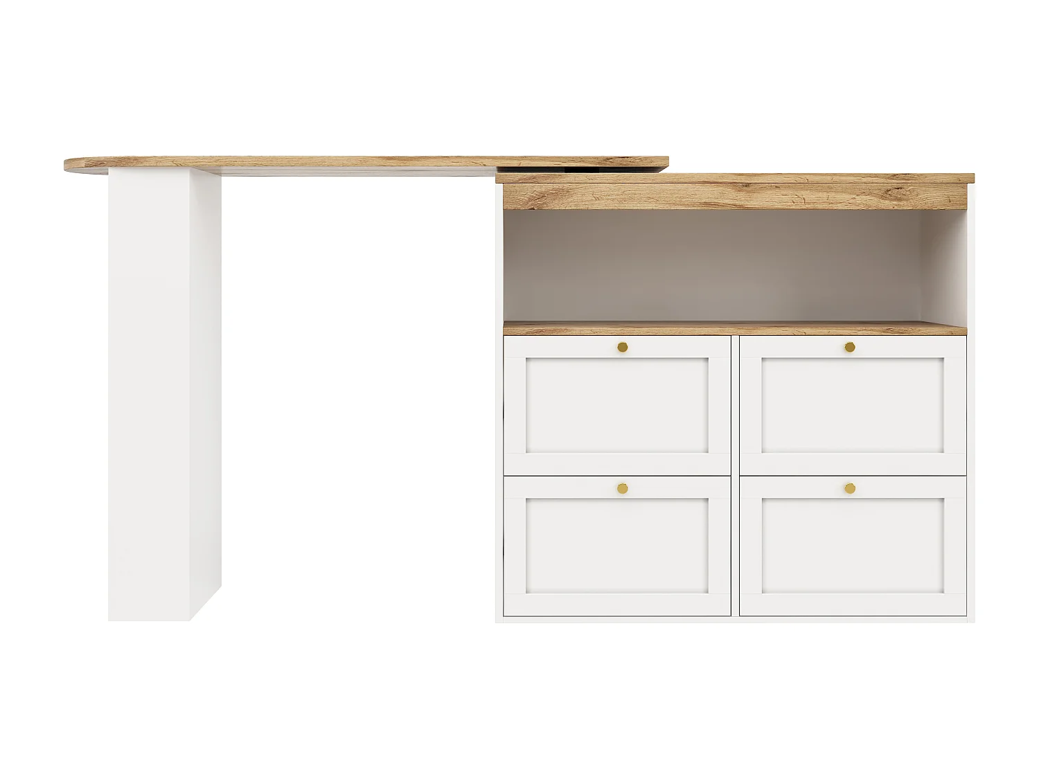 Credenza da cucina con piano girevole a 360°, 4 cassetti e 1 nicchia, bianca - 204x39x104cm