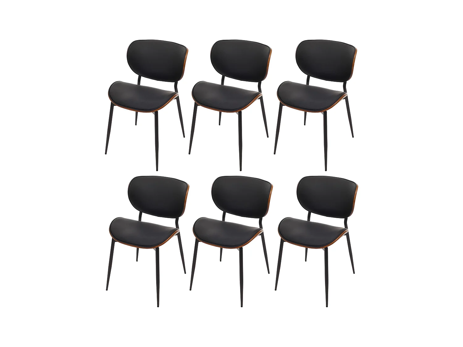 Set di 6 sedie da pranzo MCW-O45, sedia, ecopelle in legno curvo 280g/m² Oeko-Tex MVG ~ color noce, nero