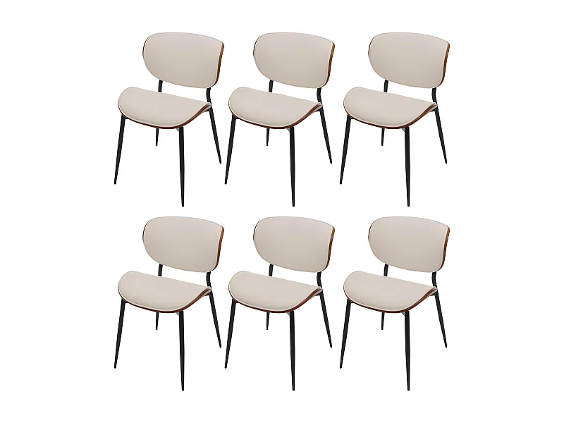 Chaise de salle à manger MCW-O45 (lot de 6),  aspect noyer, blanc