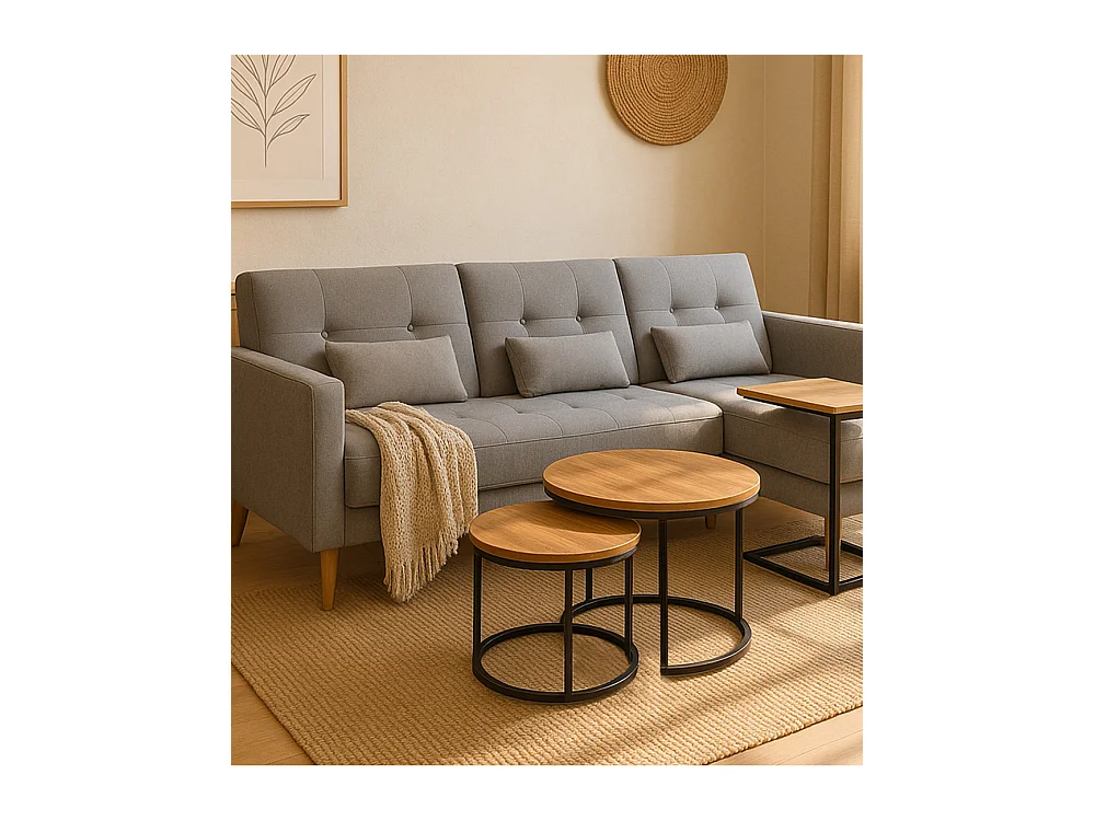 Pack de 2 mesas auxiliares de 45-40x50-40x50-40 cm com tapa en acabado roble oscuro Kio