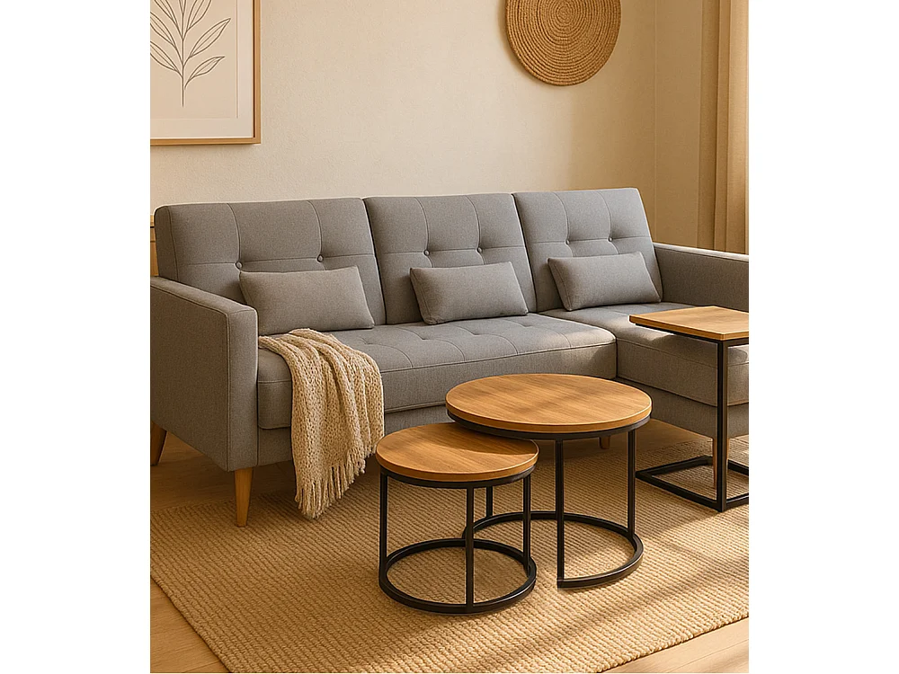 Pack de 2 mesas auxiliares de 45-40x50-40x50-40 cm com tapa en acabado roble oscuro Kio