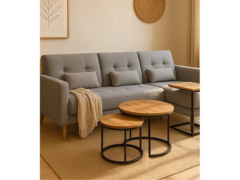 Pack de 2 mesas auxiliares de 45-40x50-40x50-40 cm com tapa en acabado roble oscuro Kio