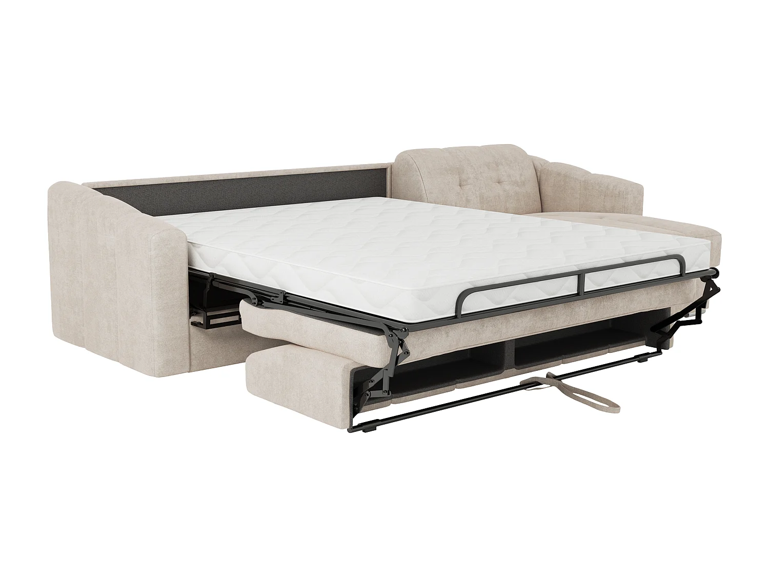 Canapé d'angle convertible express en tissu texturé beige - Couchage lattes larges 140 cm - Matelas 14 cm - DARIELO