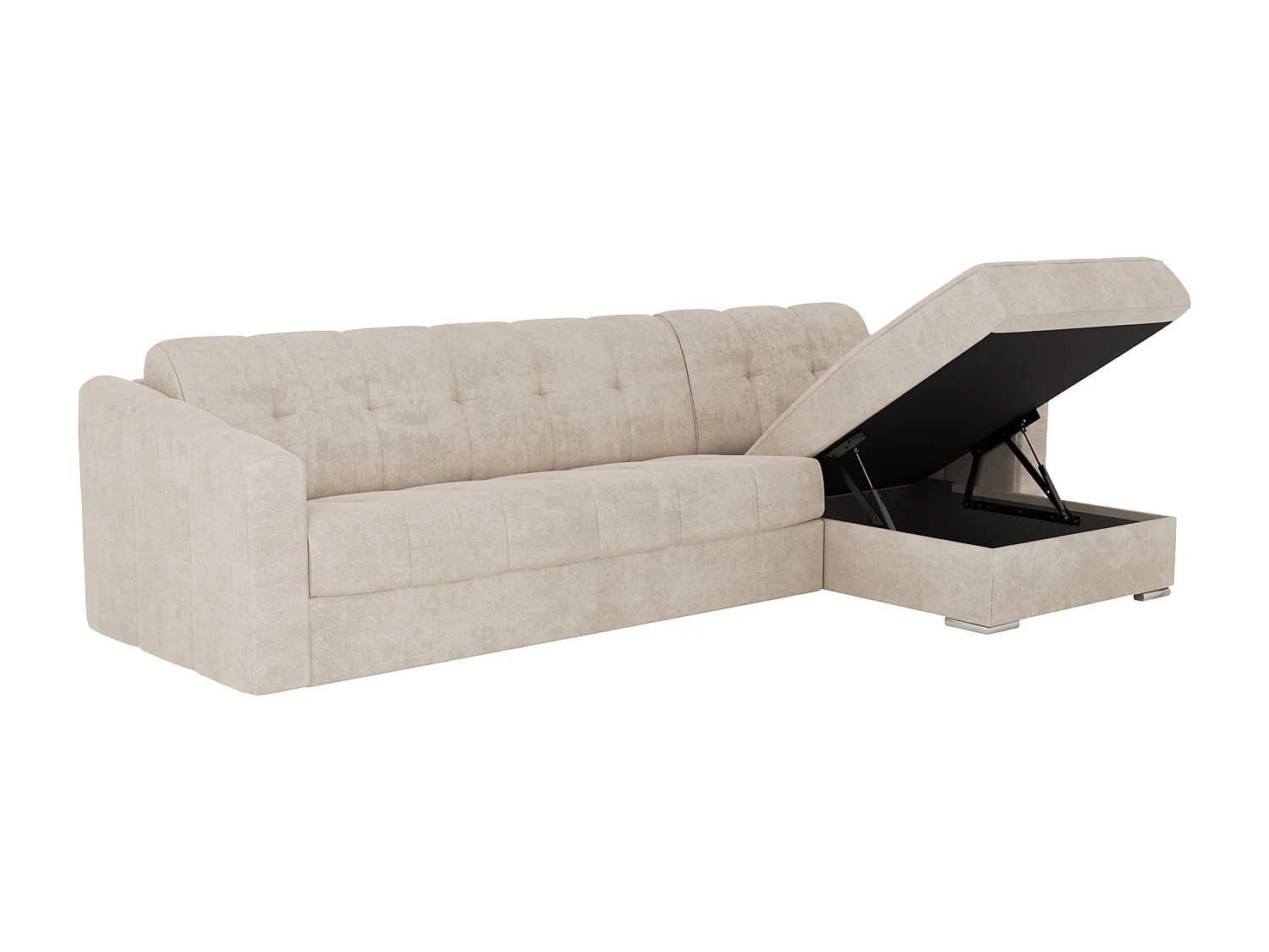 Canapé d'angle convertible express en tissu texturé beige - Couchage lattes larges 140 cm - Matelas 18 cm - DARIELO