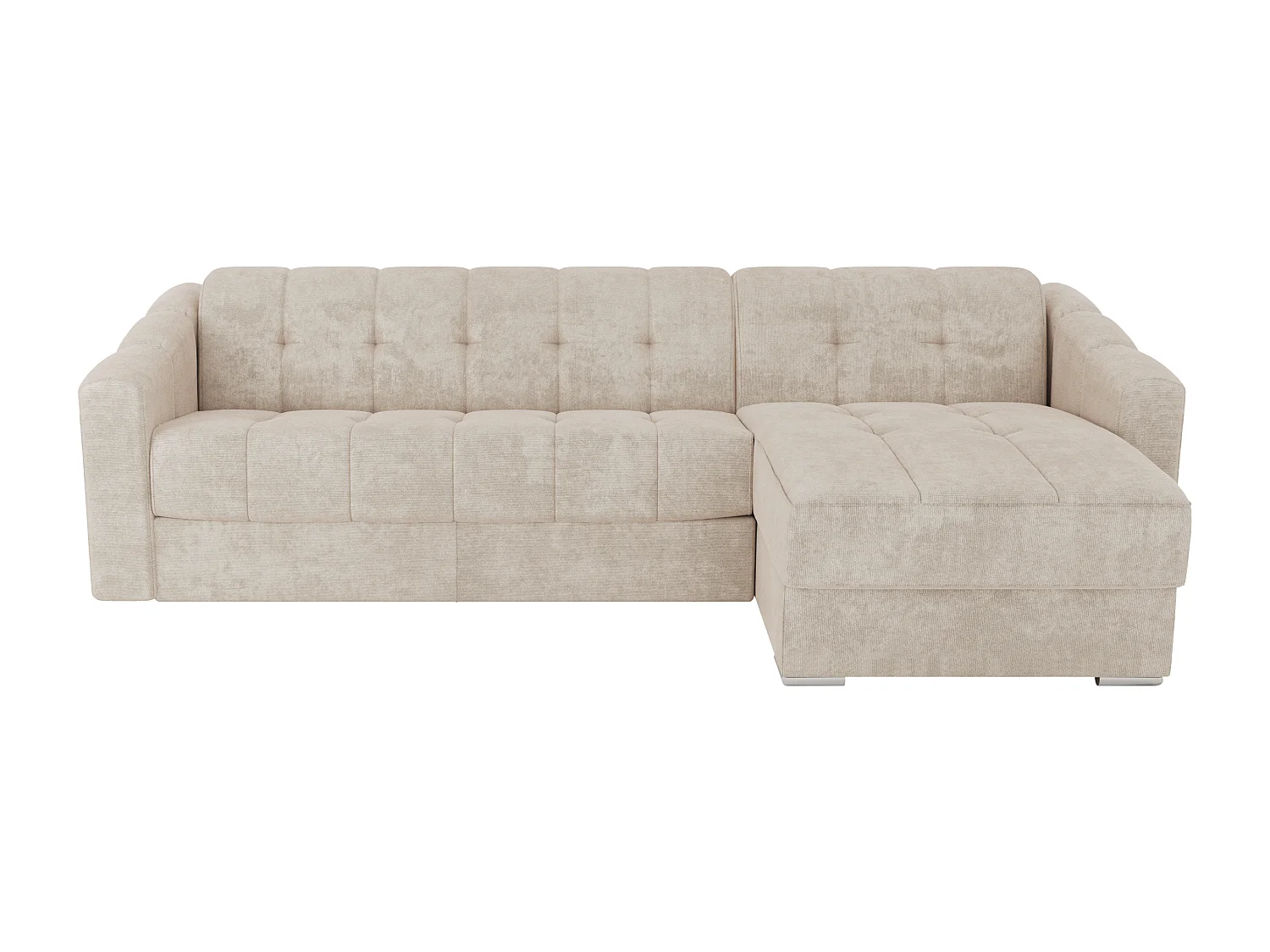 Canapé d'angle convertible express en tissu texturé beige - Couchage lattes larges 140 cm - Matelas 22 cm avec mémoire de forme - DARIELO