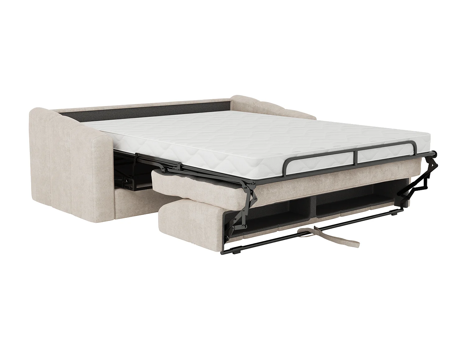 Canapé 3 places convertible express en tissu texturé beige - Couchage 140 cm - Matelas 18 cm - DARIELO