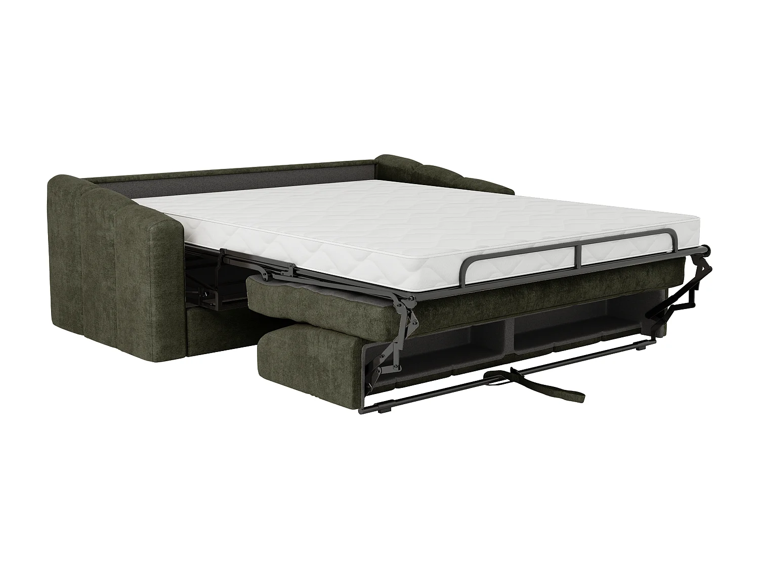 Canapé 4 places convertible express en tissu texturé vert kaki - Couchage 160 cm - Matelas 14 cm - DARIELO