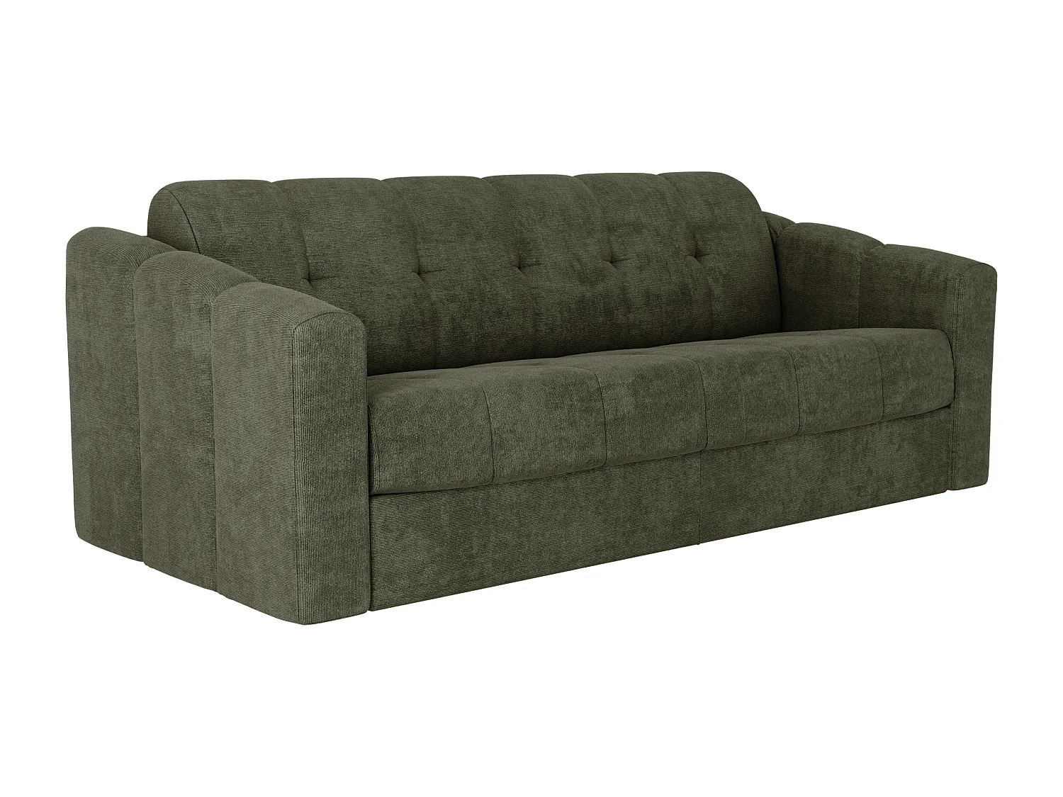 Canapé 3 places convertible express en tissu texturé vert kaki - Couchage 140 cm - Matelas 14 cm - DARIELO