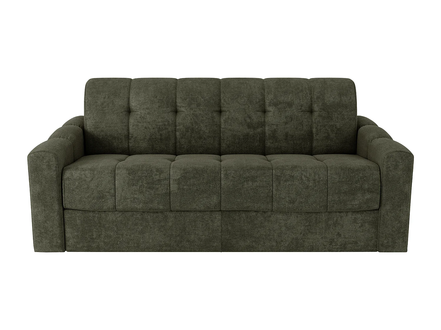 Canapé 3 places convertible express en tissu texturé vert kaki - Couchage 140 cm - Matelas 22 cm avec mémoire de forme - DARIELO