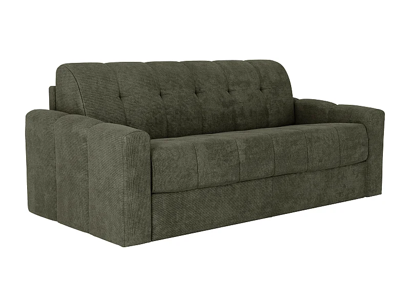 Canapé 3 places convertible express en tissu texturé vert kaki - Couchage 140 cm - Matelas 22 cm avec mémoire de forme - DARIELO