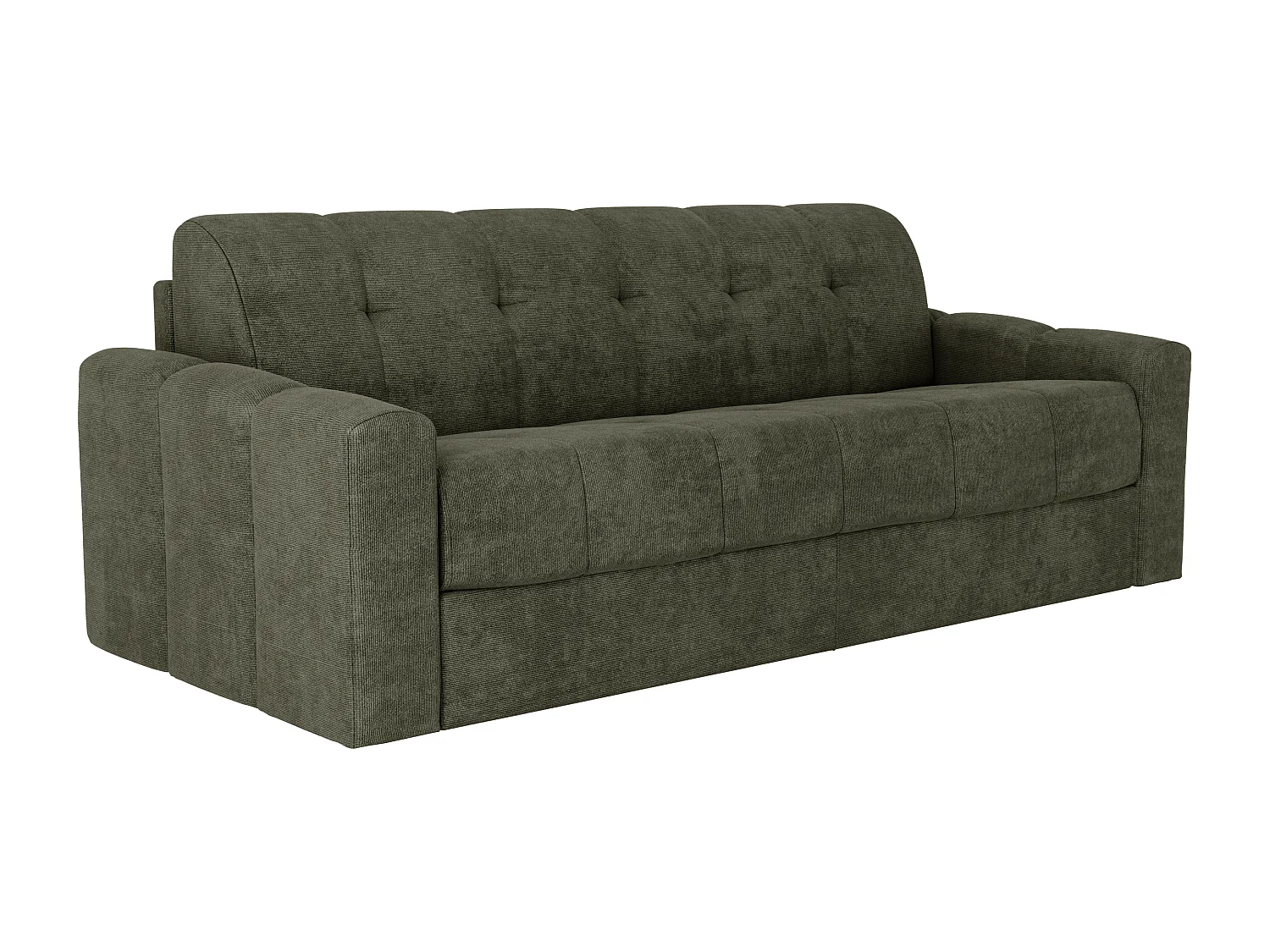 Canapé 4 places convertible express en tissu texturé vert kaki - Couchage 160 cm - Matelas 22 cm avec mémoire de forme - DARIELO