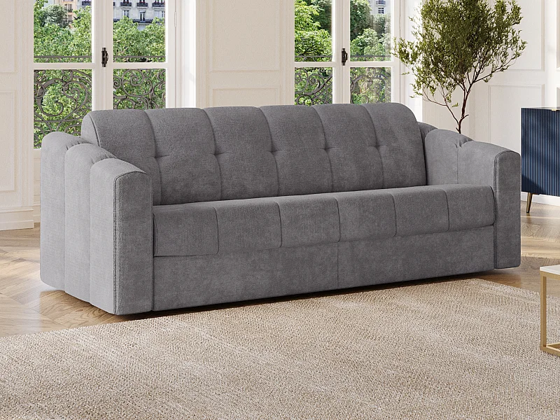 Canapé 4 places convertible express en tissu texturé gris - Couchage lattes larges 160 cm - Matelas 14 cm - DARIELO