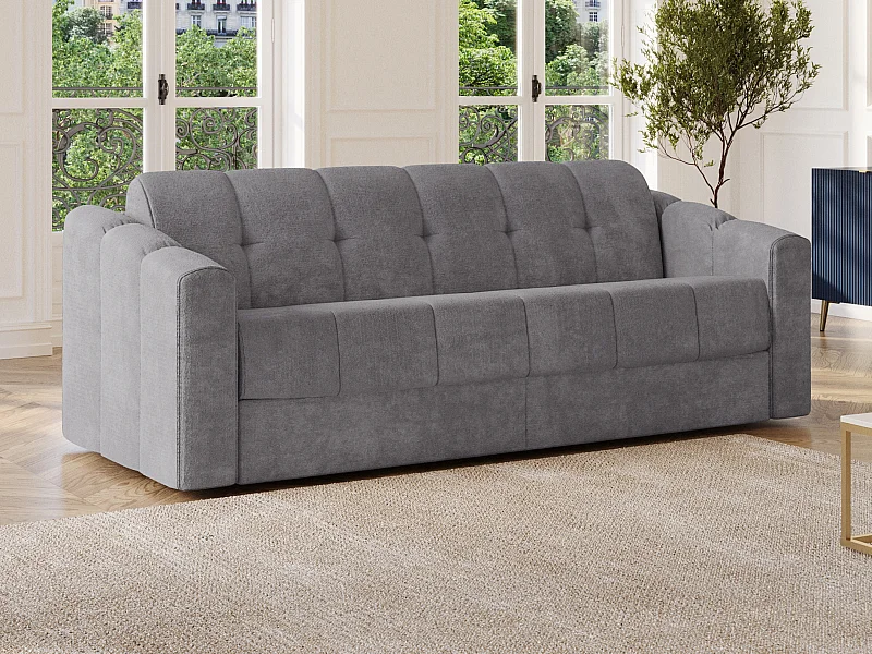 Canapé 4 places convertible express en tissu texturé gris - Couchage 160 cm - Matelas 22 cm avec mémoire de forme - DARIELO