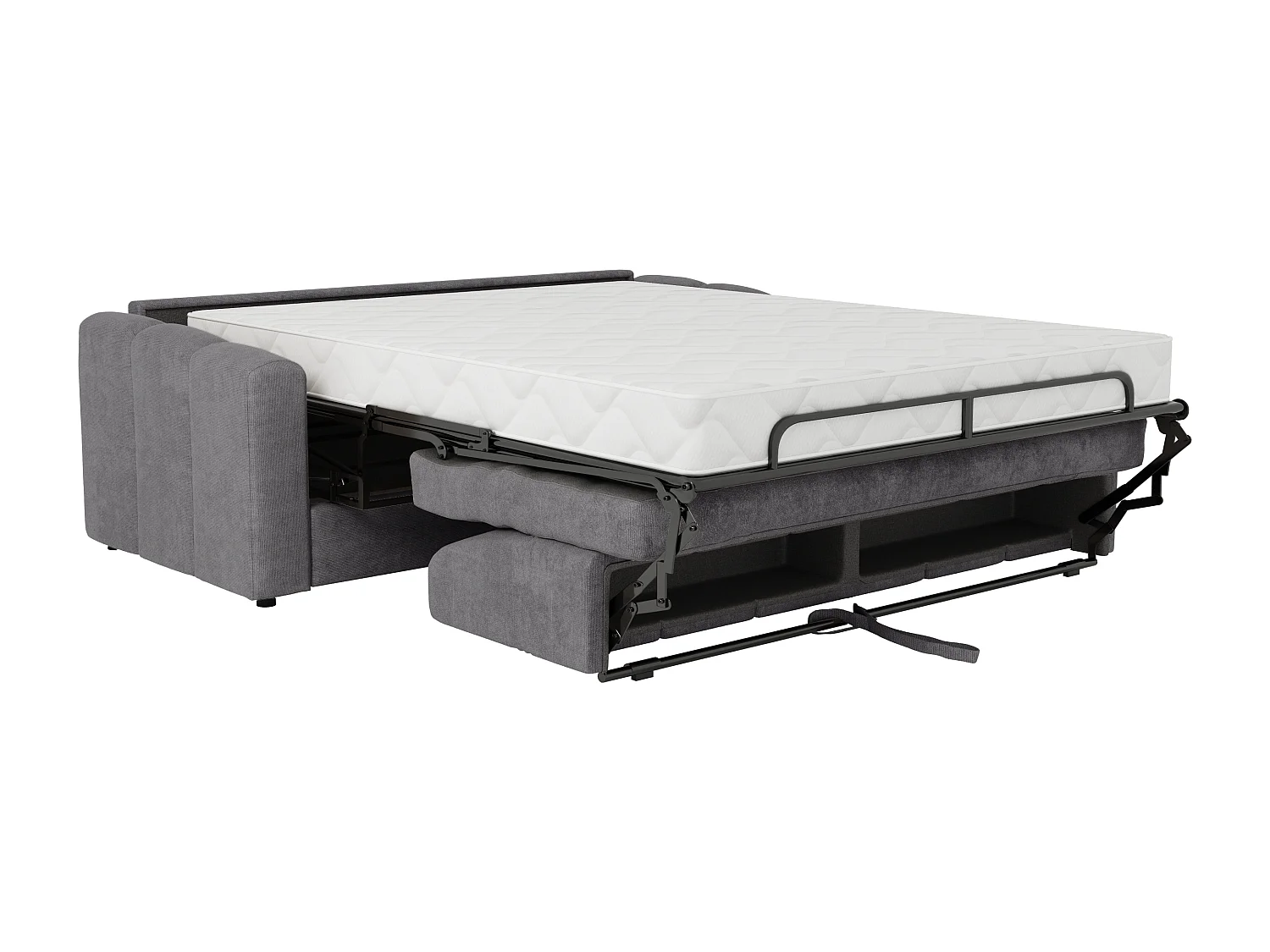 Canapé 4 places convertible express en tissu texturé gris - Couchage lattes larges 160 cm - Matelas 22 cm avec mémoire de forme - DARIELO