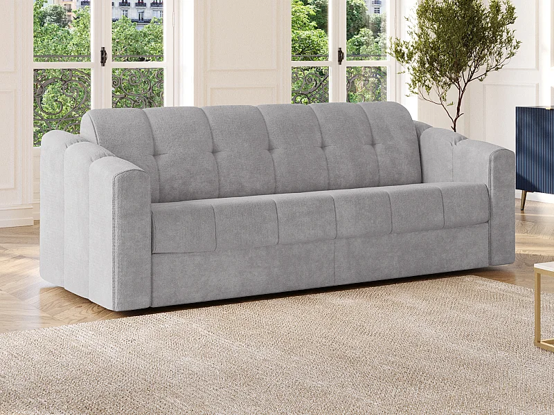 Canapé 3 places convertible express en tissu texturé gris clair - Couchage 140 cm - Matelas 14 cm - DARIELO