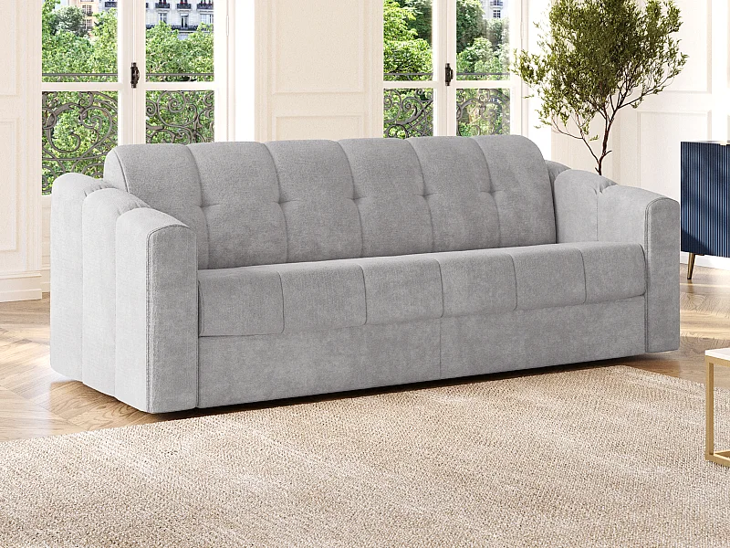 Canapé 4 places convertible express en tissu texturé gris clair - Couchage 160 cm - Matelas 18 cm - DARIELO