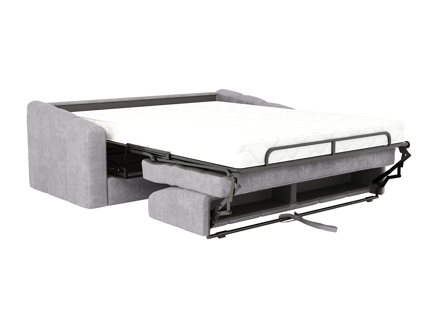 Canapé 4 places convertible express en tissu texturé gris clair - Couchage lattes larges 160 cm - Matelas 18 cm - DARIELO