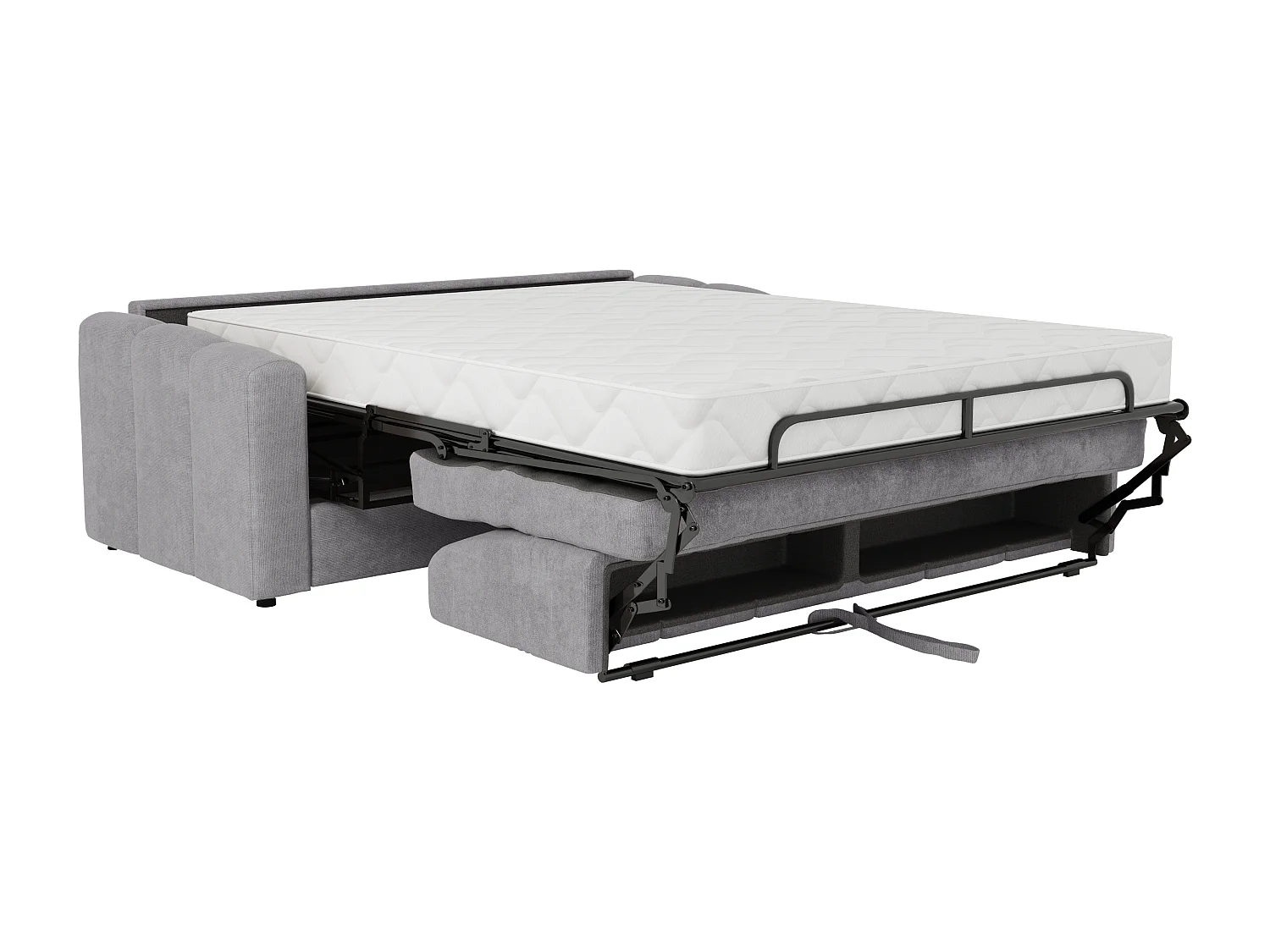 Canapé 3 places convertible express en tissu texturé gris clair - Couchage lattes larges 140 cm - Matelas 22 cm avec mémoire de forme - DARIELO