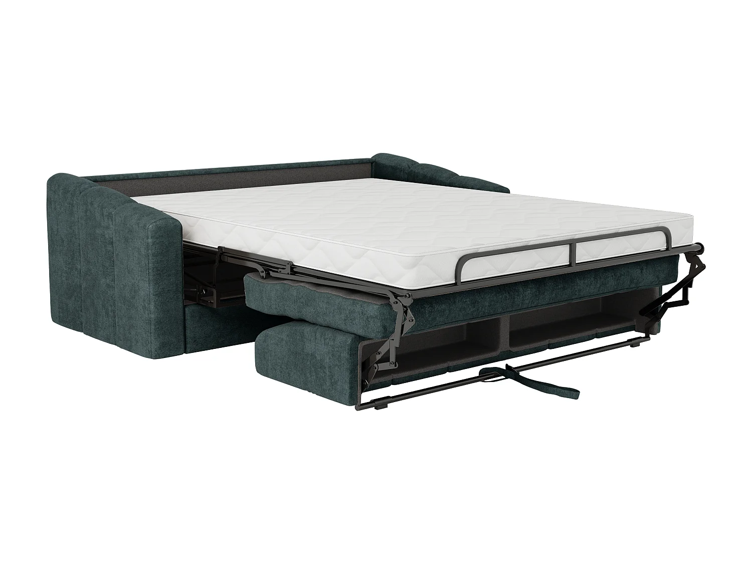 Canapé 3 places convertible express en tissu texturé bleu canard - Couchage 140 cm - Matelas 14 cm - DARIELO