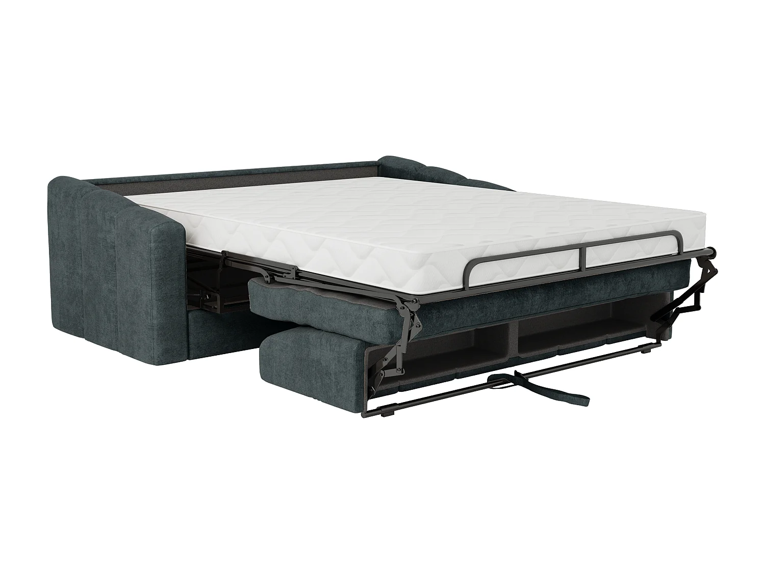 Canapé 4 places convertible express en tissu texturé bleu canard - Couchage lattes larges 160 cm - Matelas 18 cm - DARIELO