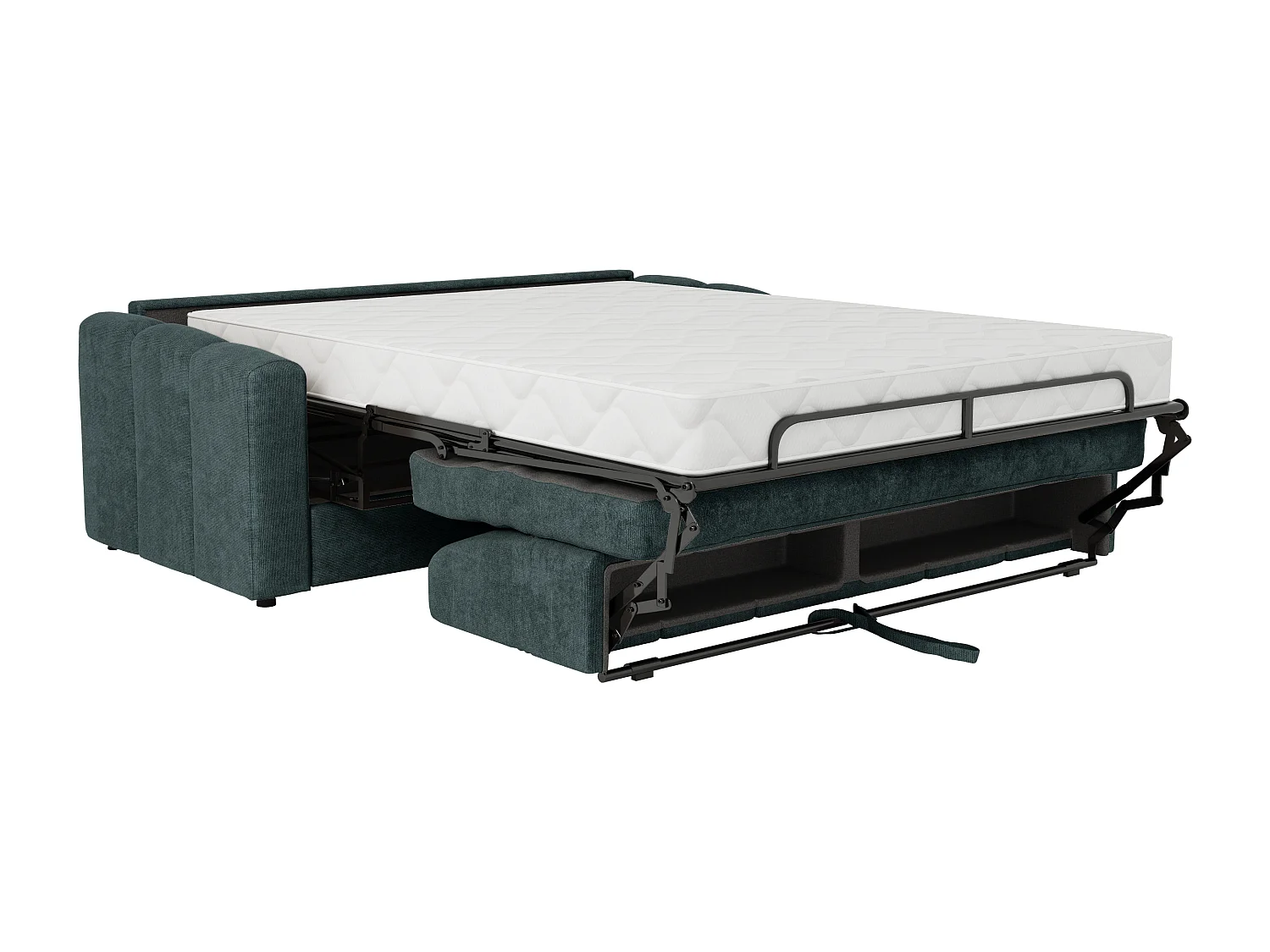 Canapé 4 places convertible express en tissu texturé bleu canard - Couchage 160 cm - Matelas 22 cm avec mémoire de forme - DARIELO
