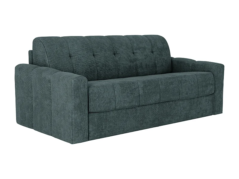 Canapé 3 places convertible express en tissu texturé bleu canard - Couchage lattes larges 140 cm - Matelas 22 cm avec mémoire de forme - DARIELO