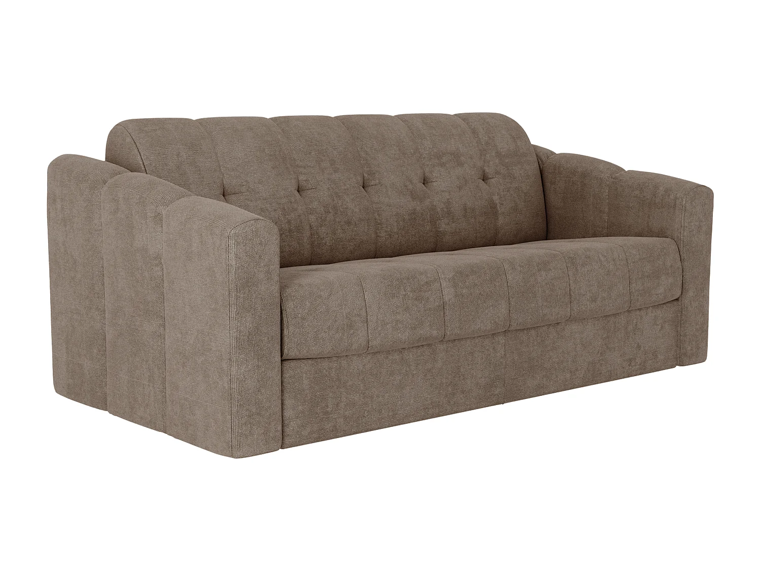 Canapé 3 places convertible express en tissu texturé taupe - Couchage lattes larges 140 cm - Matelas 18 cm - DARIELO