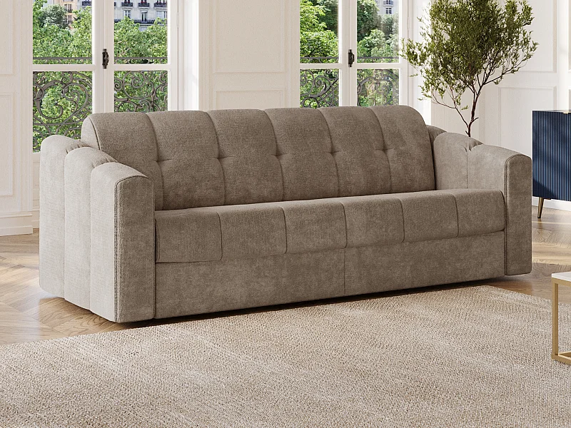 Canapé 4 places convertible express en tissu texturé taupe - Couchage lattes larges 160 cm - Matelas 18 cm - DARIELO