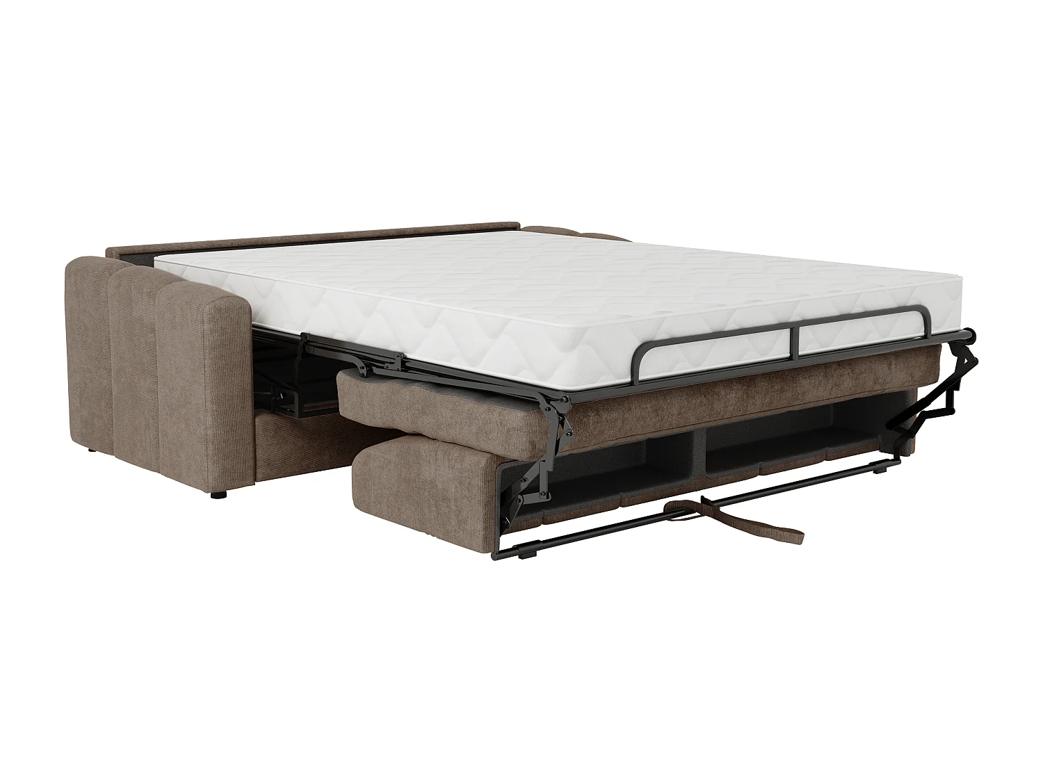 Canapé 3 places convertible express en tissu texturé taupe - Couchage 140 cm - Matelas 22 cm avec mémoire de forme - DARIELO