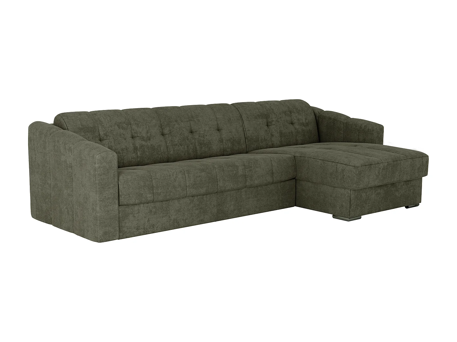 Canapé d'angle convertible express en tissu texturé vert kaki - Couchage lattes larges 140 cm - Matelas 14 cm - DARIELO