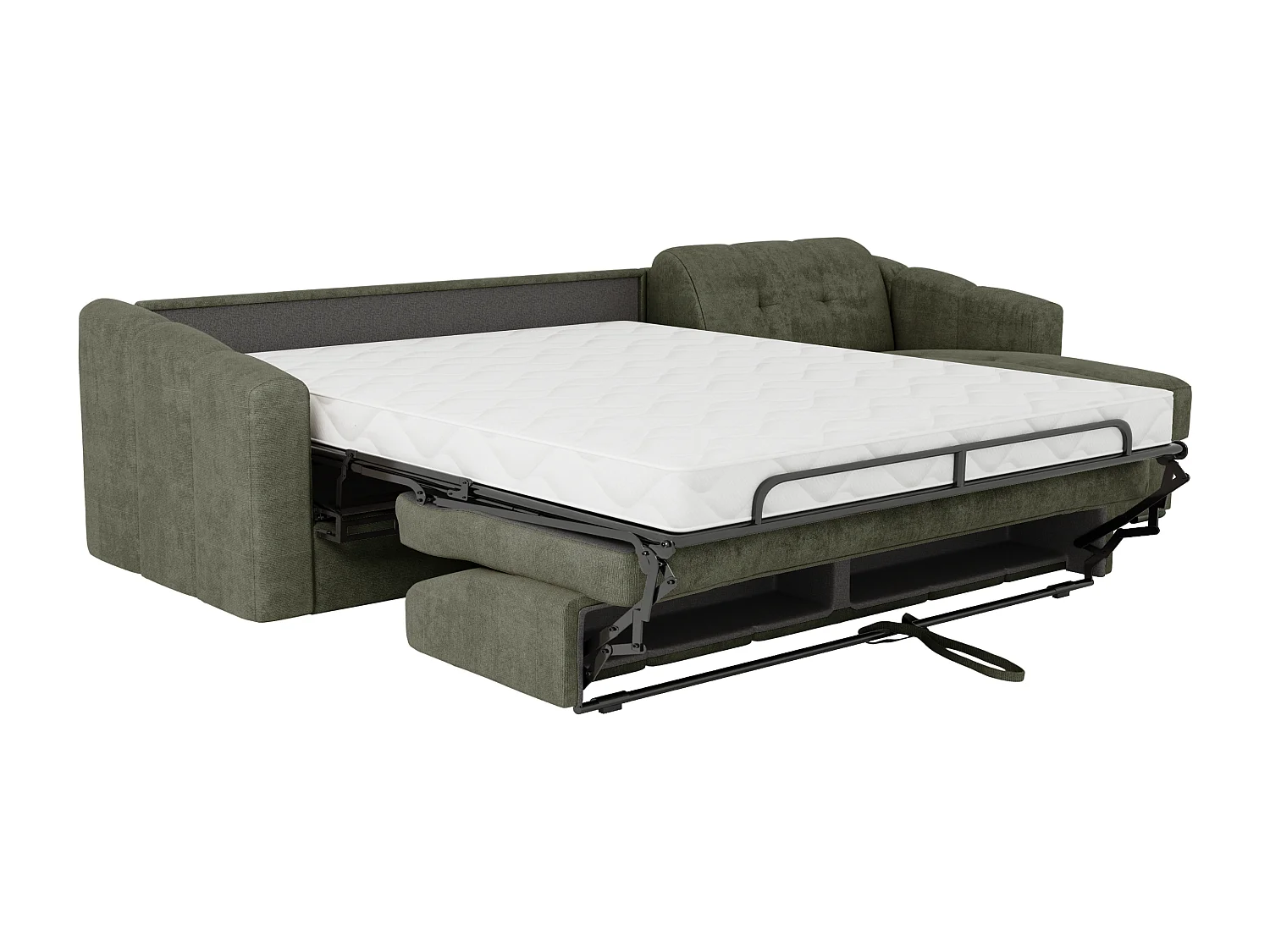 Canapé d'angle convertible express en tissu texturé vert kaki - Couchage 160 cm - Matelas 18 cm - DARIELO