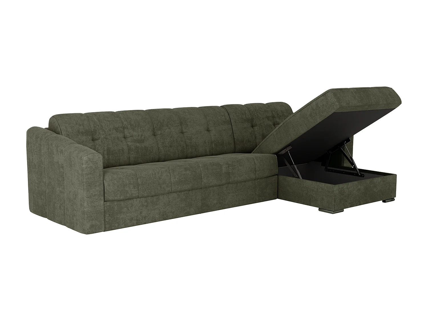 Canapé d'angle convertible express en tissu texturé vert kaki - Couchage 140 cm - Matelas 18 cm - DARIELO