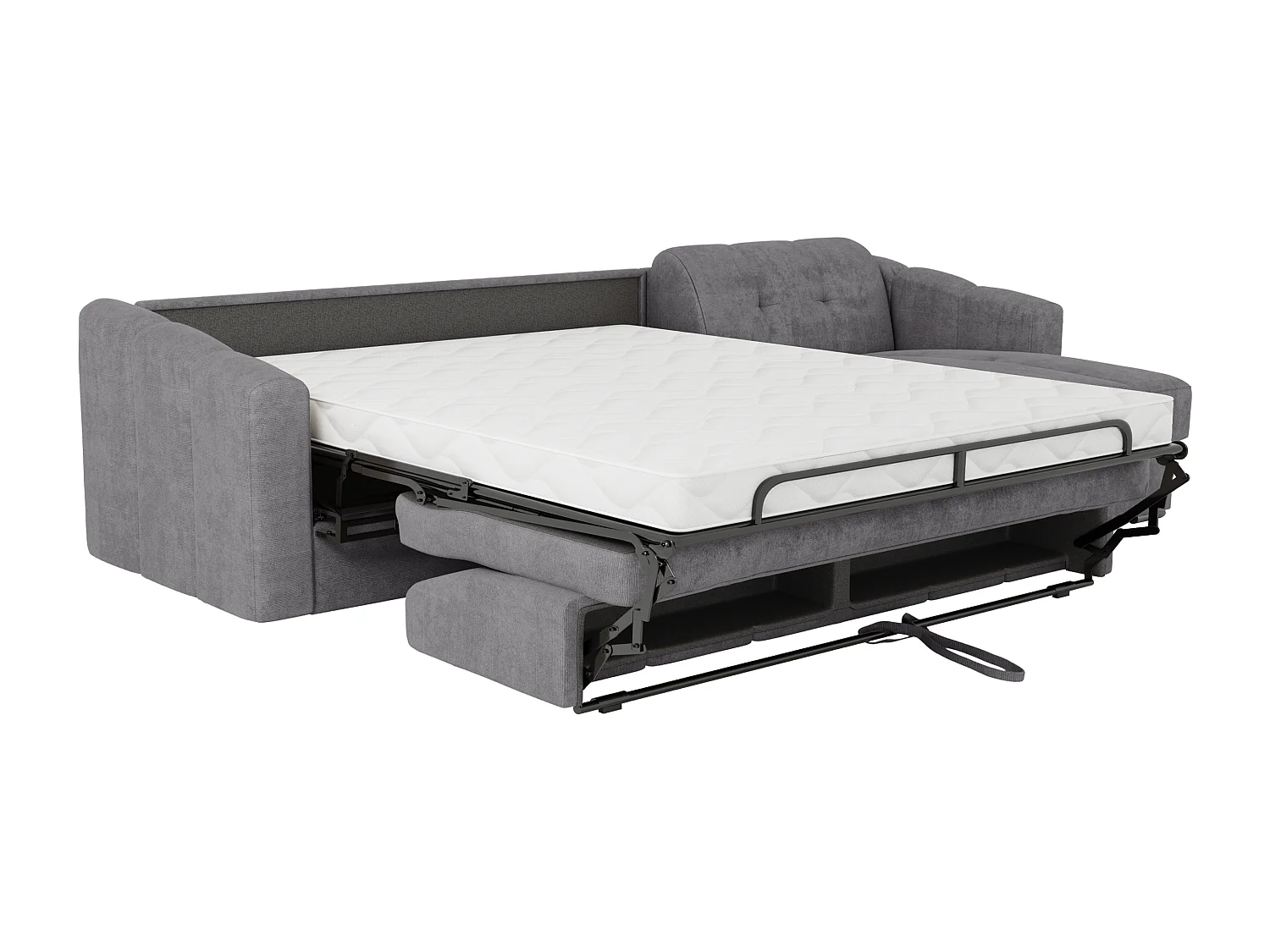 Canapé d'angle convertible express en tissu texturé gris - Couchage 140 cm - Matelas 14 cm - DARIELO
