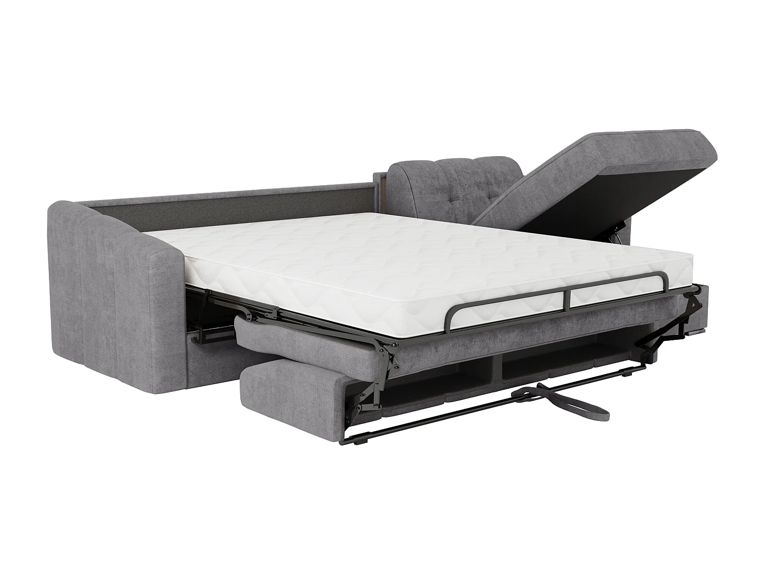 Canapé d'angle convertible express en tissu texturé gris - Couchage 140 cm - Matelas 14 cm - DARIELO