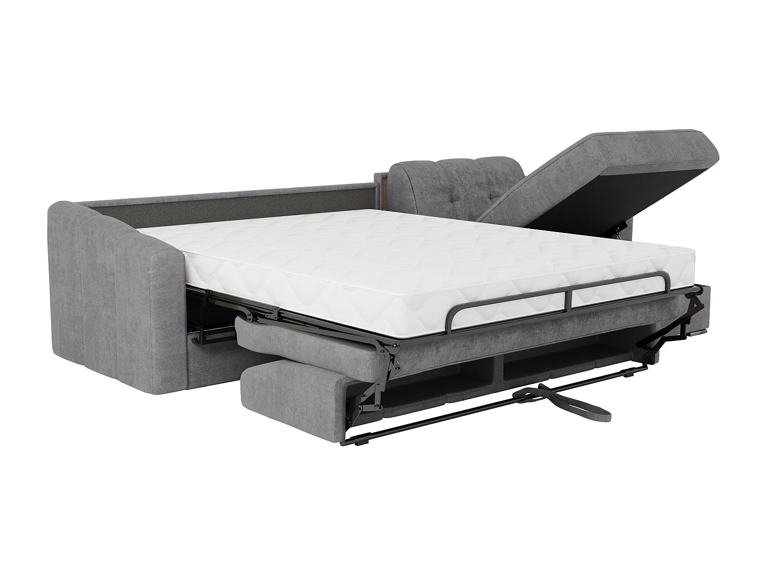 Canapé d'angle convertible express en tissu texturé gris - Couchage 160 cm - Matelas 18 cm - DARIELO