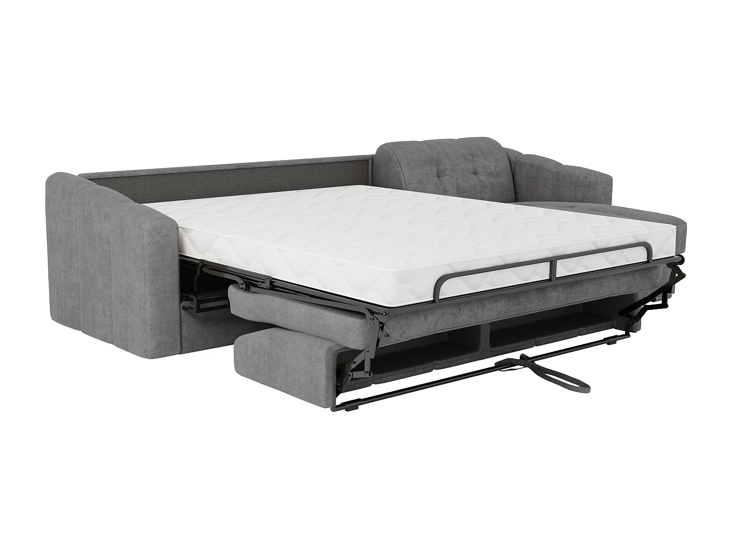 Canapé d'angle convertible express en tissu texturé gris - Couchage lattes larges 140 cm - Matelas 18 cm - DARIELO