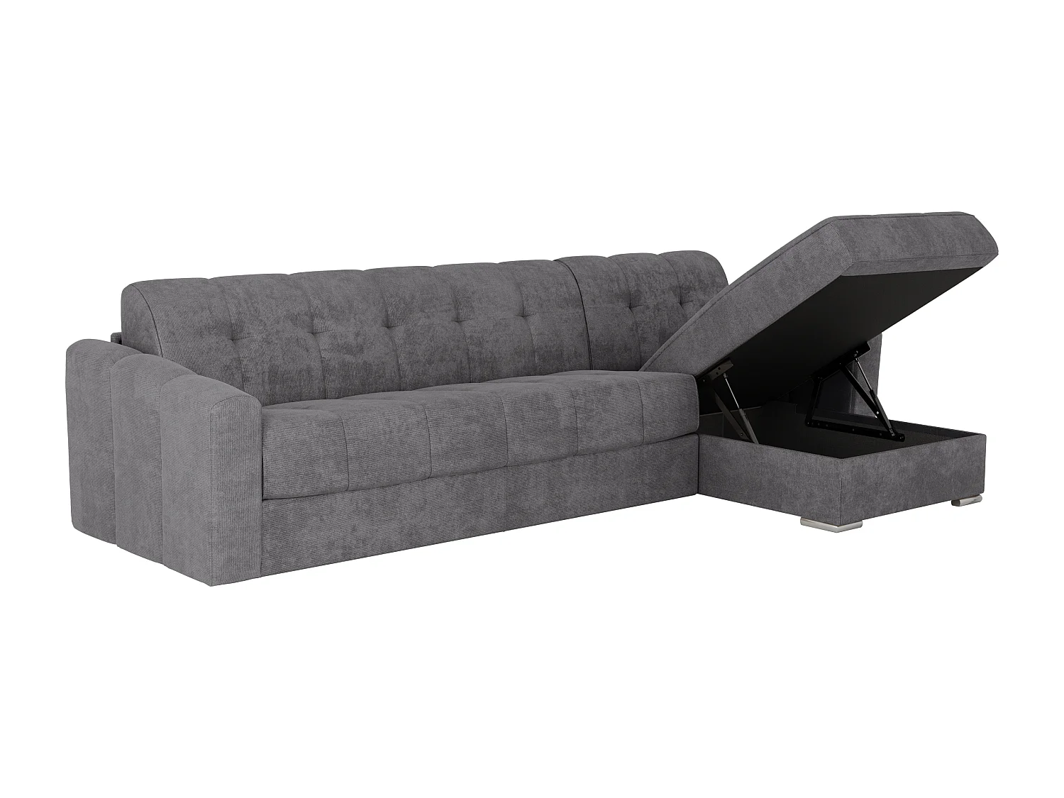 Canapé d'angle convertible express en tissu texturé  gris - Couchage 160 cm - Matelas 22 cm avec mémoire de forme - DARIELO