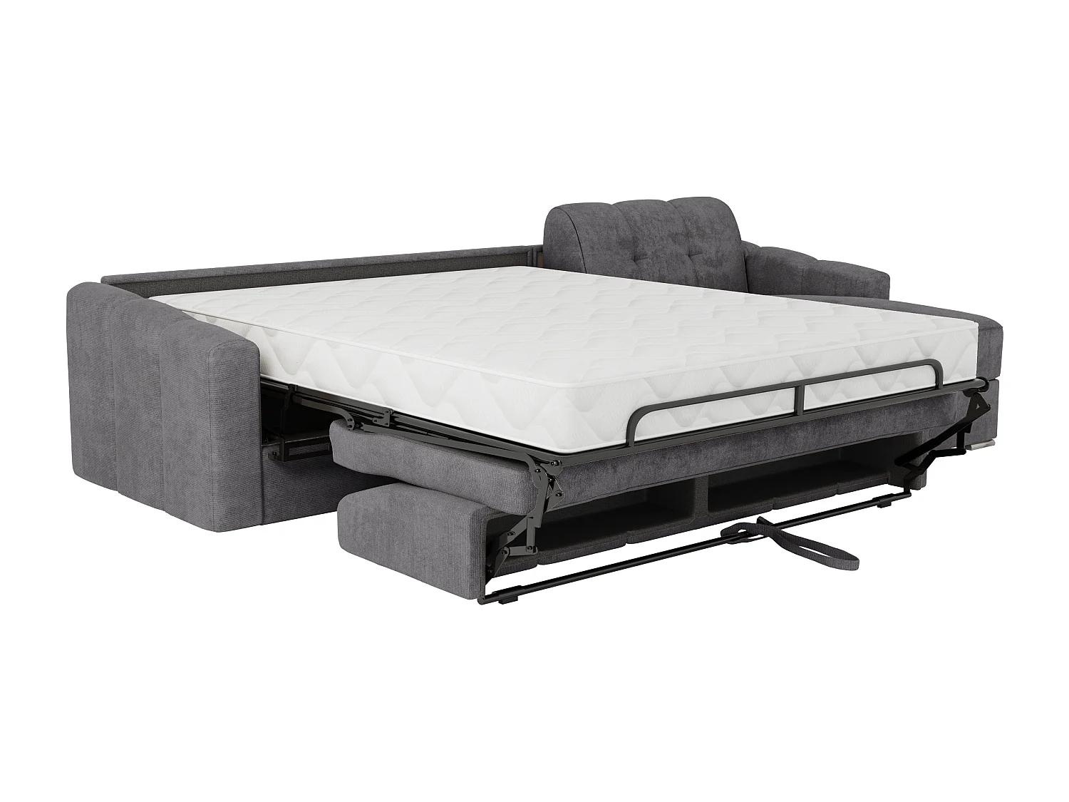 Canapé d'angle convertible express en tissu texturé  gris - Couchage 160 cm - Matelas 22 cm avec mémoire de forme - DARIELO