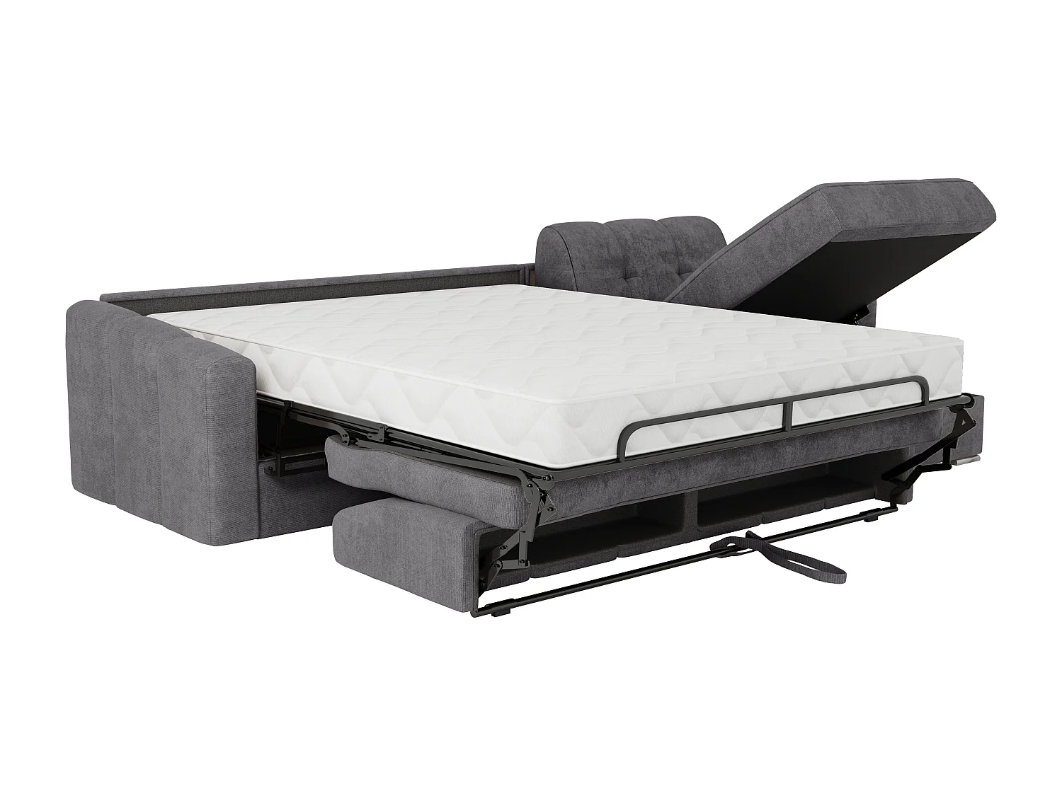 Canapé d'angle convertible express en tissu texturé  gris - Couchage 160 cm - Matelas 22 cm avec mémoire de forme - DARIELO
