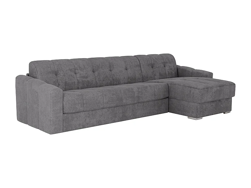 Canapé d'angle convertible express en tissu texturé  gris - Couchage 160 cm - Matelas 22 cm avec mémoire de forme - DARIELO