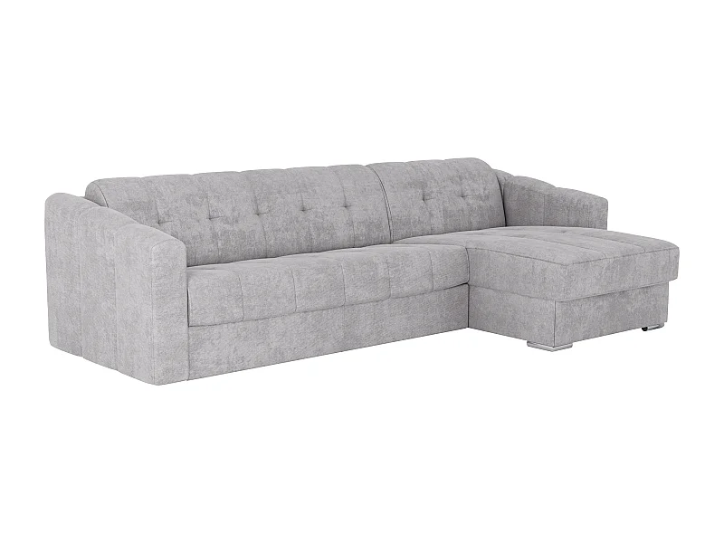 Canapé d'angle convertible express en tissu texturé gris clair - Couchage lattes larges 140 cm - Matelas 14 cm - DARIELO